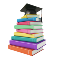 Generated AI a stack of books with a graduation cap on top on transparent background png