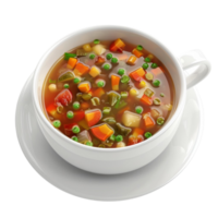 gerado ai uma copo do sopa com legumes em uma branco prato em transparente fundo png