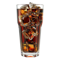 Generated AI cola in a glass with ice cubes on transparent background png