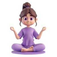 Generated AI cartoon girl meditating in purple on transparent background png