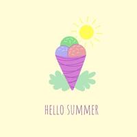 Hello summer. Ice cream and sun. illustration vector