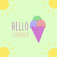 Hello summer. Ice cream and sun. illustration vector