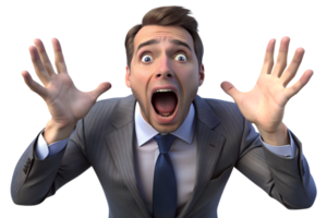 3d man getting nervouse screaming isolated on background png