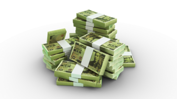 Stacks of 10000 Japanese yen notes. 3d rendering of bundles of cash png
