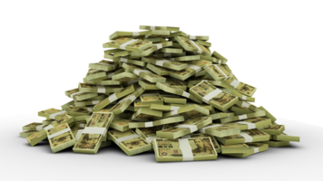 Big pile of stacks of Japanese yen notes a lot of money. 3d rendering of bundles of cash png