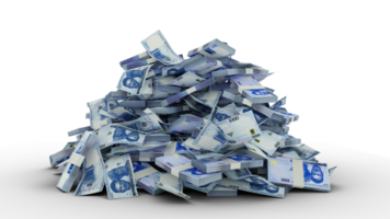 Big pile of Nigerian naira notes. A lot of money. 3d rendering of bundles of cash png