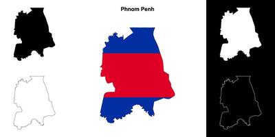 Phnom Penh province outline map set vector