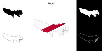 Tokyo prefecture outline map set vector