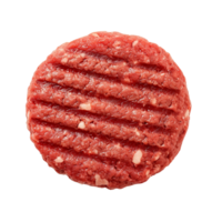 Top View of Raw Beef Burger Patty isolated on transparent background png