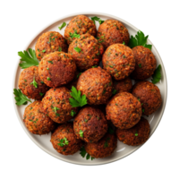 Plate of Falafel Balls Garnished with Parsley isolated on transparent background png