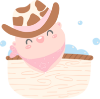 Western Baby Shower Cowboy Girl Pink in bath tub Sweet Nursery Art Flat Design png