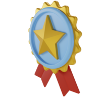 3d medal icon with stars and ribbon. concept illustration of awards for competition winners. golden badge, medal, certificate, guarantee label icon png