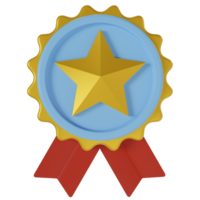 3d medal icon with stars and ribbon. concept illustration of awards for competition winners. golden badge, medal, certificate, guarantee label icon png