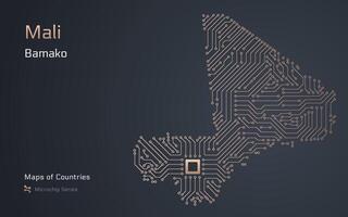 Mali Map with a capital of Bamako Shown in a Microchip Pattern with processor. E-government. World Countries maps. Microchip Series vector