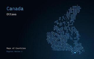 A map of Canada depicted in zeros and ones in the form of a circle. The capital, Ottawa, is shown in the center of the circle vector