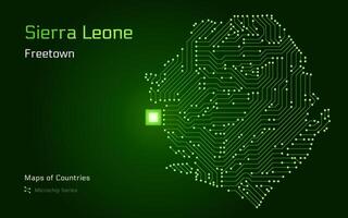 Sierra Leone Map with a capital of Freetown Shown in a Microchip Pattern with processor. E-government. World Countries maps. Microchip Series vector