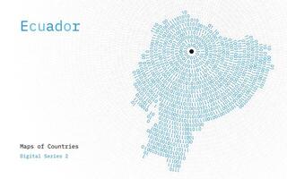 A map of Ecuador depicted in zeros and ones in the form of a circle. The capital, Quito, is shown in the center of the circle vector