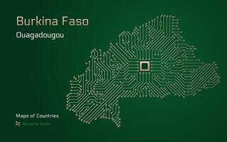 Burkina Faso, Map with a capital of Ouagadougou Shown in a Microchip Pattern. E-government. World Countries maps. Microchip Series vector