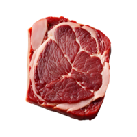 Top view of a fresh slice of raw red meat, isolated on a white background. Perfect for culinary, food styling, and gourmet cooking concepts. png