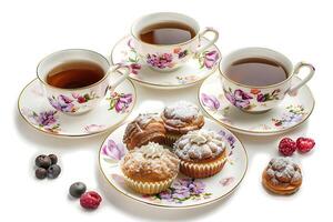 realistic Afternoon Tea isolated on white background. Clipping path included photo