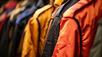 Vibrant selection of jockey's silk jackets lined up, showcasing variety and fashion photo