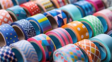 An array of colorful patterned washi tapes for creative projects photo