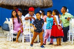 Playa del Carmen Quintana Roo Mexico 2023 Dancing bouquet toss and party at Mexican wedding reception Mexico. photo