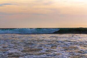 Beautiful landscape panorama strong waves Bentota Beach on Sri Lanka. photo