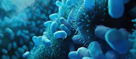 3d microscopic blue bacteria. photo