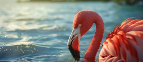 A closeup of a flamingo in the sea. photo
