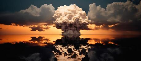 Consequence of a nuclear attack. Explosion of an atomic bomb. photo
