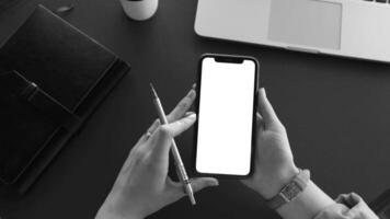 Phone blank screen template, smartphone white screen mock-up footage. Black and white monochrome animation video