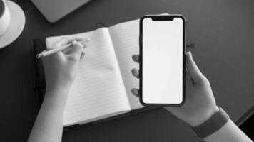 Phone blank screen template, smartphone white screen mock-up footage. Black and white monochrome animation video