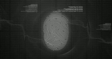 fingeravtryck skanna animation. biometrisk Identifiering läser in svart och vit svartvit antal fot video
