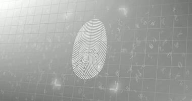 Fingerprint scan animation. Biometric identification scanning black and white monochrome footage video