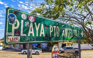 Puerto Escondido Oaxaca Mexico 2023 Road street signs name streets roads orientation Puerto Escondido Mexico. photo