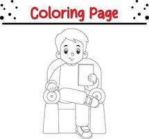 linda joven hombre colorante libro página para niños. vector