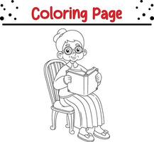 old woman rocking chair reading book coloring page vector