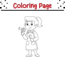 linda niña colorante libro página para niños. vector