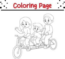 contento familia bicicleta relajante disfrutando colorante página para niños vector