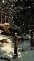 uma lindo inverno país das maravilhas com uma denso floresta coberto dentro neve video