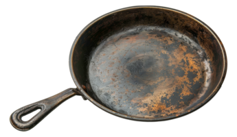Old rusty cast iron frying pan png