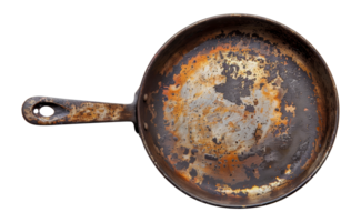 Old rusty cast iron frying pan png