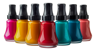 Colorful nail polish bottles lined up png