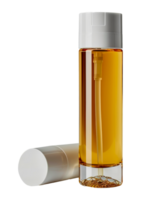 Clear facial serum in a sleek pump bottle png