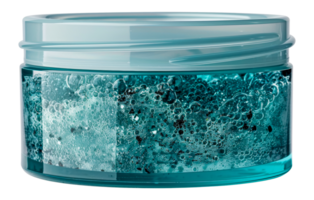 Sophisticated skincare cream with bubbles in blue container png