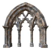 Weathered gothic archway with intricate stone details, cut out - stock .. png