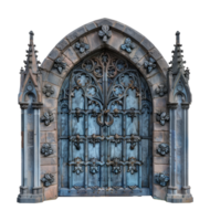 Ornate medieval wooden doors with intricate ironwork, cut out - stock .. png