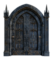 Ornate medieval wooden doors with intricate ironwork, cut out - stock .. png