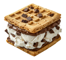 Vanilla ice cream sandwich with chocolate chips, cut out - stock .. png